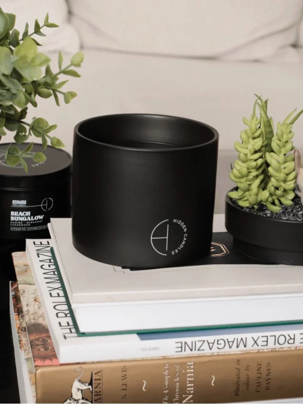 NEW Compact Storage Hidden Candle Beach Bungalow | Scented Candle Faux Succulent